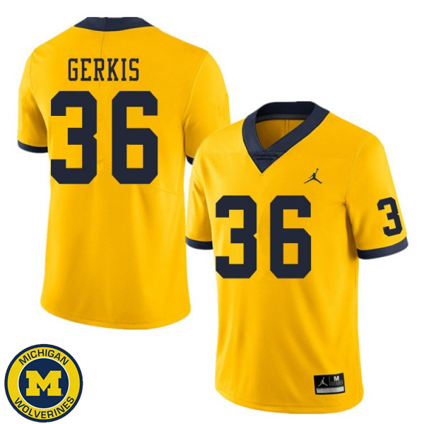 Men's Michigan Wolverines #36 Izaak Gerkis Yellow Replica Jersey